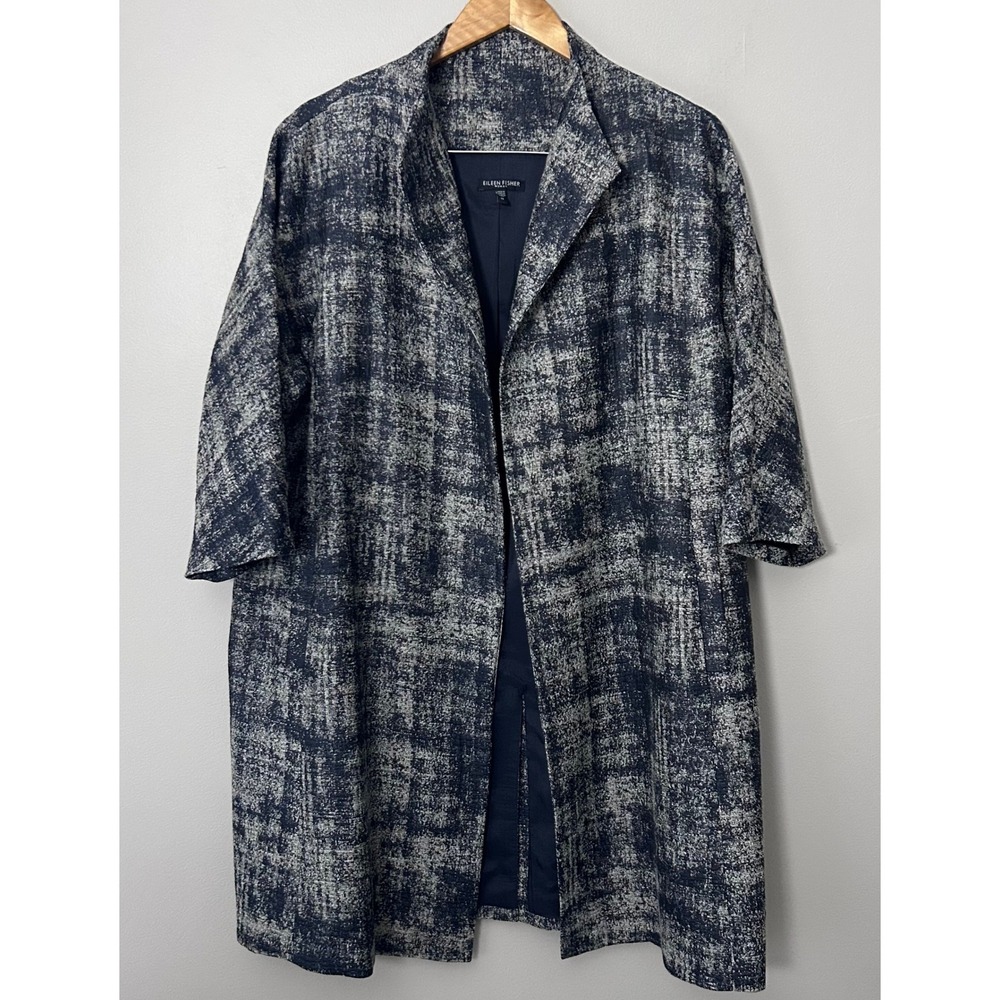 Eileen Fisher Woman Coat Women 1X Moonlight Jacquard Open Front Jacket Lagenlook